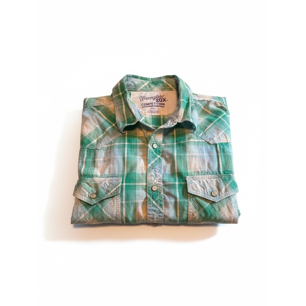 Wrangler 20X Competition Shirt XXL Green Plaid Pearl Snap Western Cowboy Rodeo